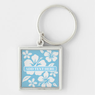 Tropical Blue Beach Flowers Key Ring