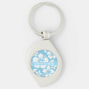 Tropical Blue Beach Flowers Key Ring