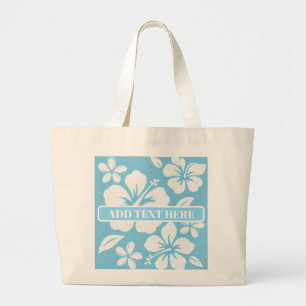 Tropical Blue Beach Flowers Large Tote Bag