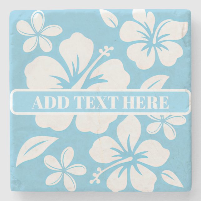 Tropical Blue Beach Flowers Stone Coaster (Front)