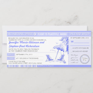 tropical blue boarding pass - wedding invitations