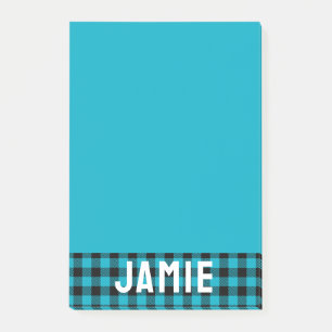 Tropical Blue Buffalo Check White Name Post-it Notes