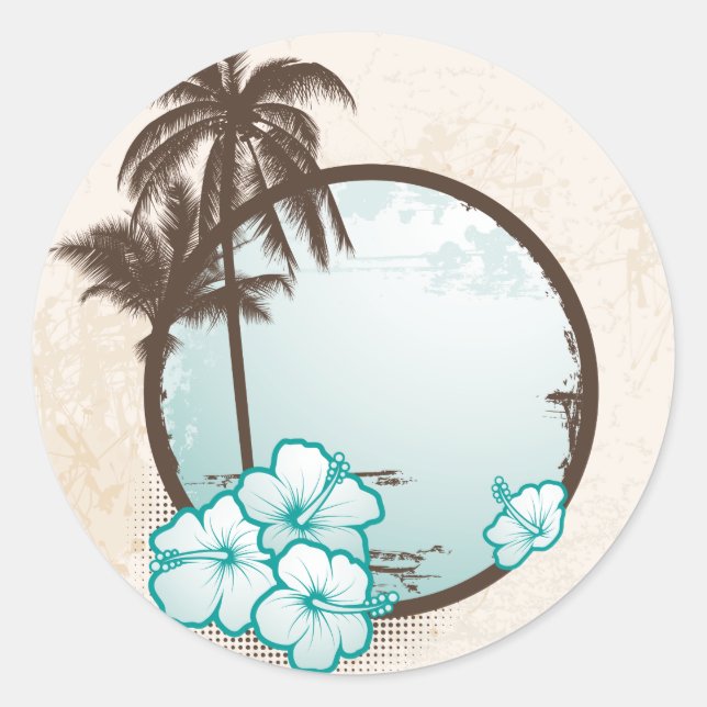 Tropical blue circle classic round sticker (Front)
