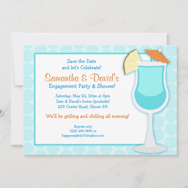 Tropical Blue Drink 5x7 Bridal Shower Invite (Front)