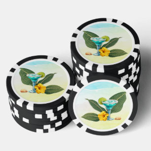 Tropical Blue Drink Hibiscus and Leaves Poker Chips