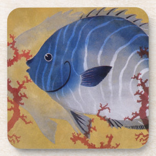 Tropical Blue Fish Vintage Coral Marine Ocean Life Coaster