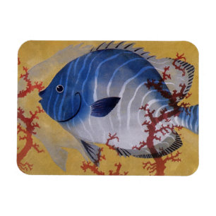 Tropical Blue Fish Vintage Coral Marine Ocean Life Magnet