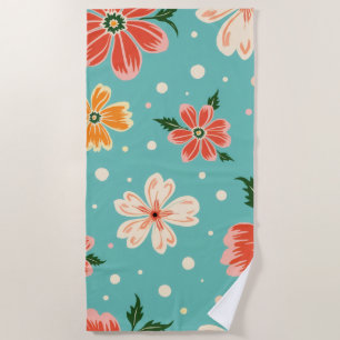 Tropical Blue Floral Beach Towel