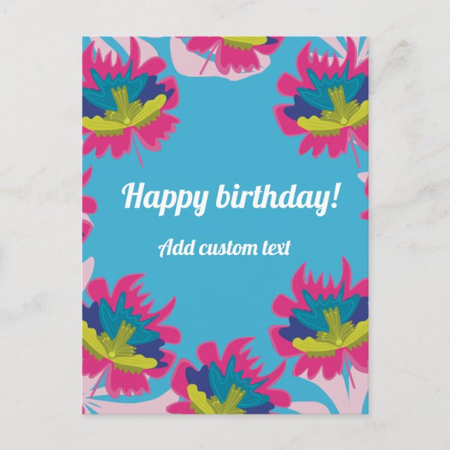 Tropical blue floral colourful for birthday custom postcard (Front)