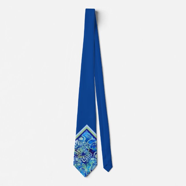 Tropical Blue Floral Neck Tie (Front)