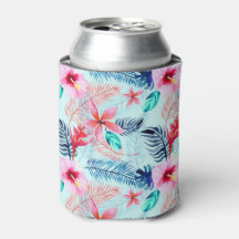 Tropical Blue Floral Pattern Can Cooler