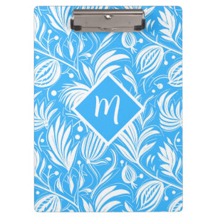Tropical Blue Floral Pattern Diamond Monogram Clipboard