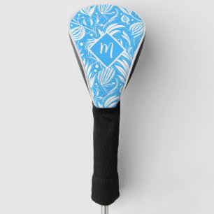 Tropical Blue Floral Pattern Diamond Monogram Golf Head Cover