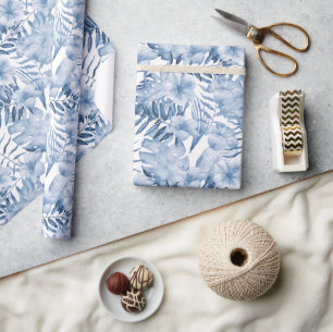 Tropical Blue Flowers Wrapping Paper