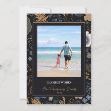 Tropical Blue Gold Flowers Warm Wishes