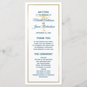 Tropical Blue Gold Palm Tree Beach Wedding Programme