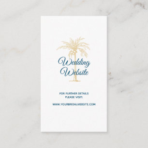 Tropical Blue Gold Palm Tree Beach Wedding Website Enclosure Card