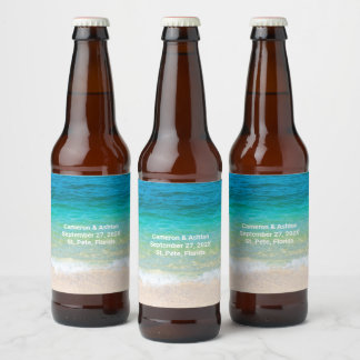 Tropical Blue Green Water Wedding Event Beer Bottle Label