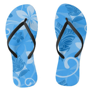 Tropical Blue Hawaiian Tiki Masks Flip Flops