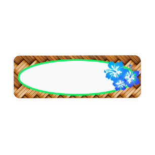 Tropical Blue Hibiscus Flowers Retro Style Label