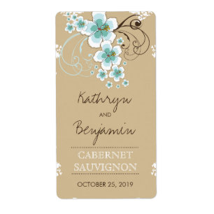 Tropical Blue Hibiscus Rustic Beach Wedding Bottle