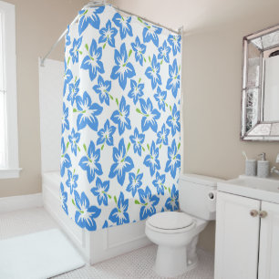 Tropical Blue Hibiscus Shower Curtain