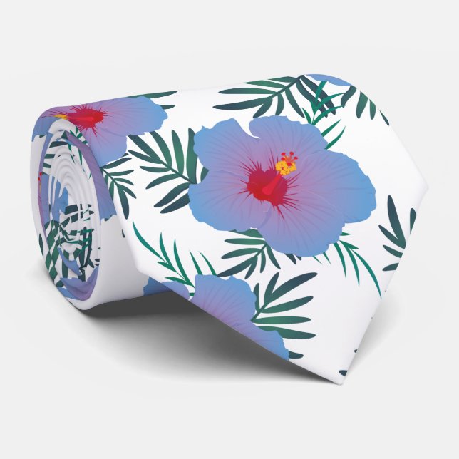 Tropical blue hibiscus tie (Rolled)