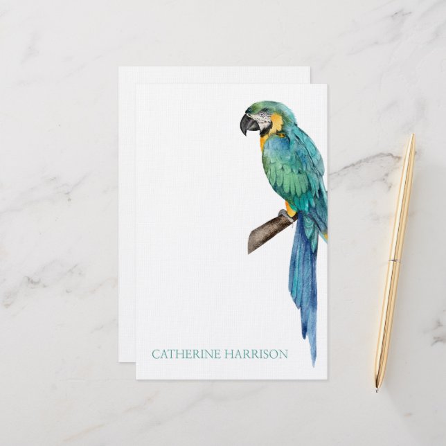 Tropical Blue Macaw Personalised Stationery (Front/Back In Situ)
