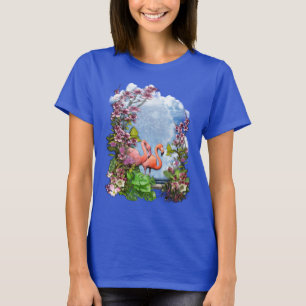 Tropical Blue Marble Flamingo Palace T-Shirt