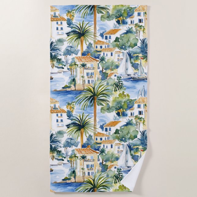 Tropical Blue Mediterranean   Beach Towel (Front)