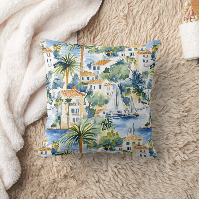 Tropical Blue Mediterranean   Cushion (Blanket)