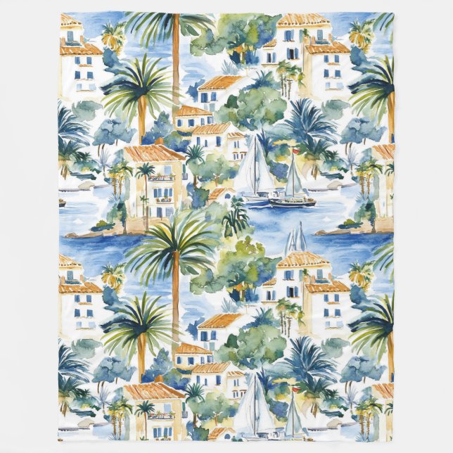 Tropical Blue Mediterranean   Fleece Blanket (Front)