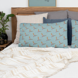 Tropical Blue Modern Bird of Paradise Hand-Drawn Pillowcase