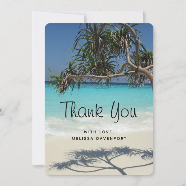 Tropical Blue Ocean Beach Scene Photo Thank You Card (Front)