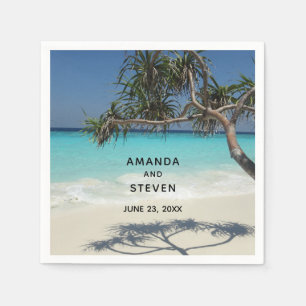Tropical Blue Ocean Beach Scene Photo Wedding Napkin