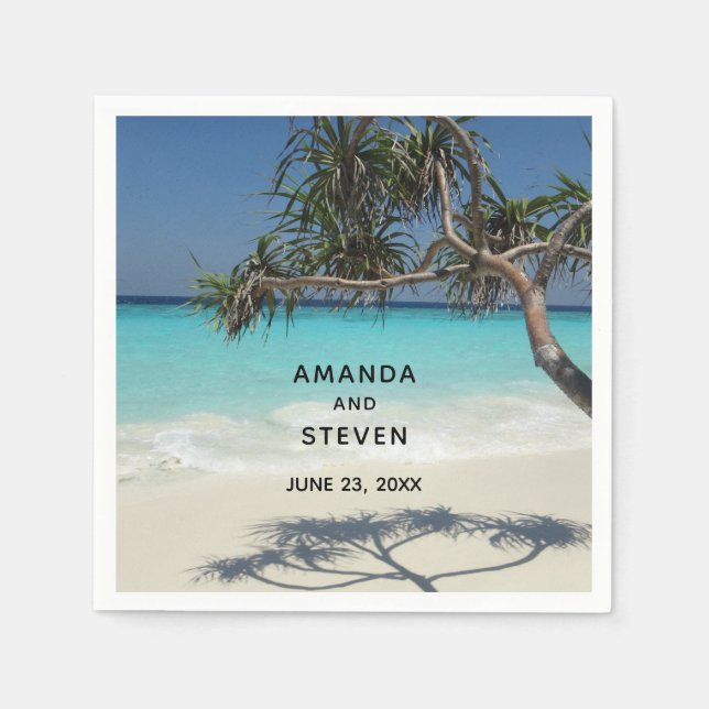 Tropical Blue Ocean Beach Scene Photo Wedding Napkin (Front)