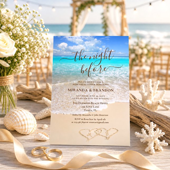 Tropical Blue Ocean Waves Beach Rehearsal Dinner Invitation (Creator Uploaded)