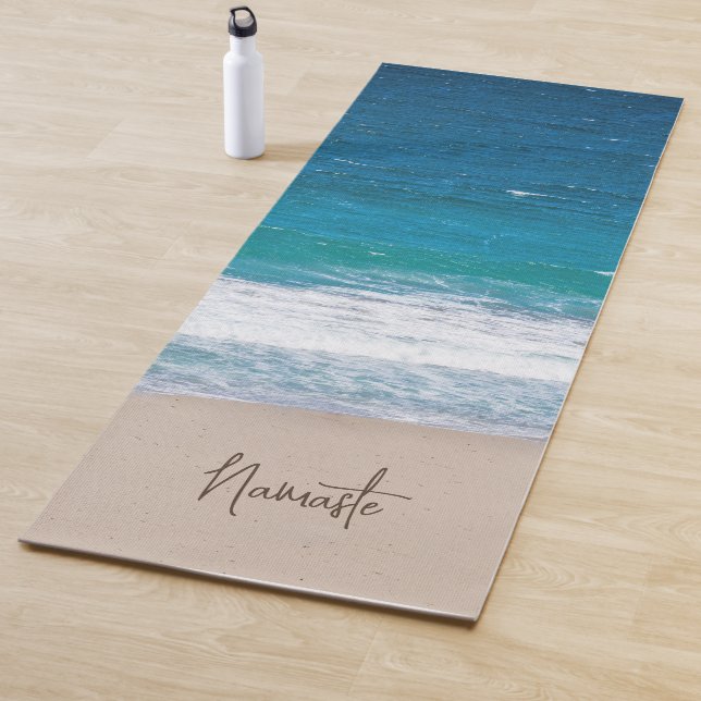 Tropical Blue Ocean Waves Namaste Beach Yoga Mat (In Situ)