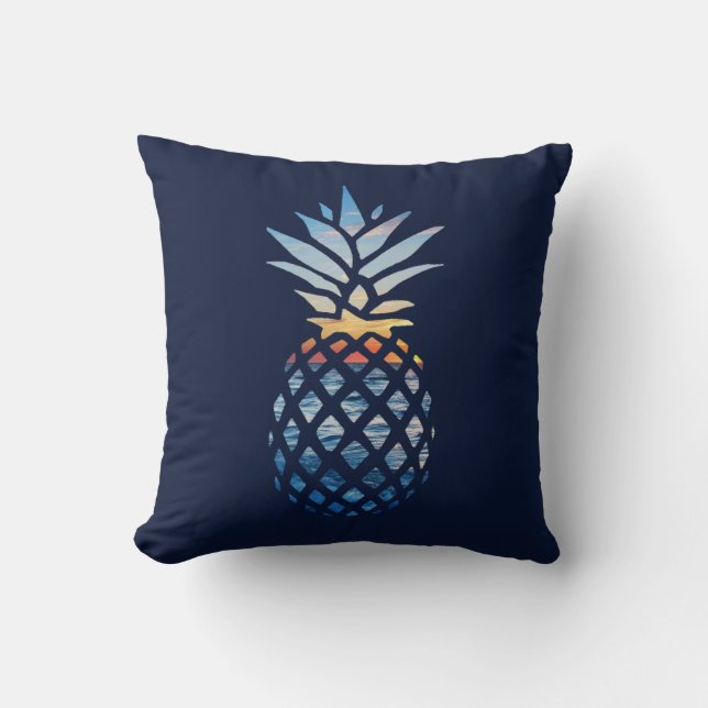 Tropical Blue Ocean Waves Pineapple Cushion (Front)
