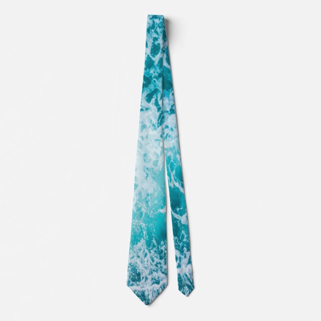 Tropical Blue Ocean Waves Tie (Front)