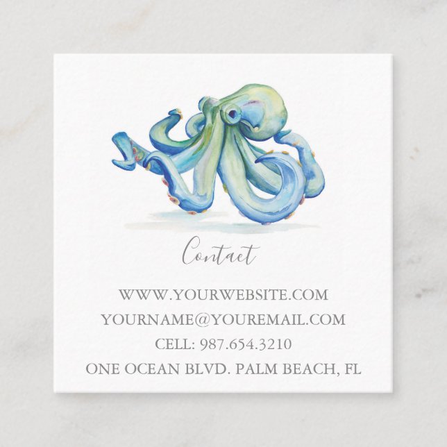 Tropical Blue Octopus Square Business Card (Front)