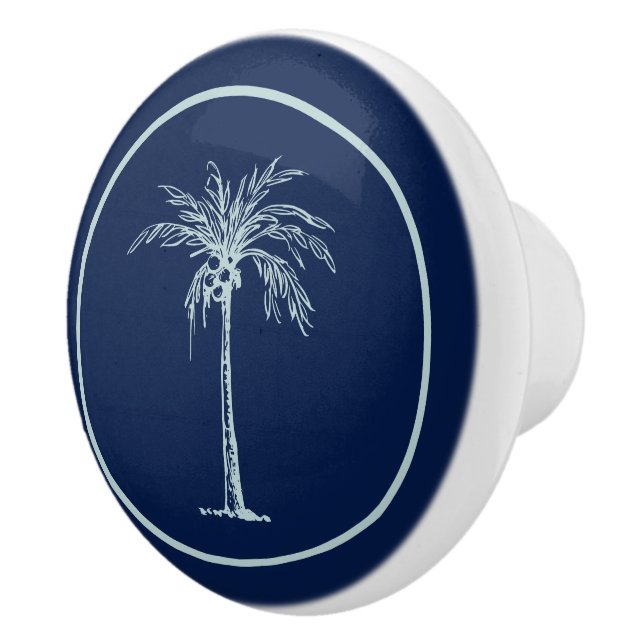 Tropical Blue Pale Teal Palm Tree Personalised Ceramic Knob (Right)