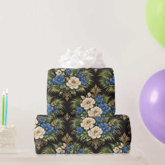 Tropical Blue Palm Floral Wrapping Paper