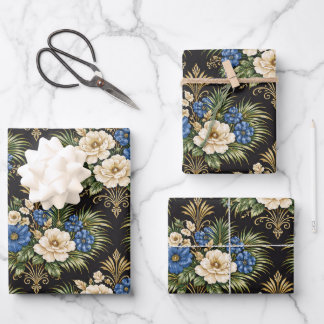 Tropical Blue Palm Floral Wrapping Paper Sheet