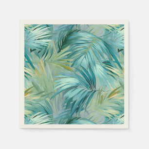 Tropical Blue Palm Leaf Watercolour Patterned Napkin