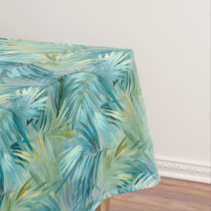 Tropical Blue Palm Leaf Watercolour Patterned Tablecloth