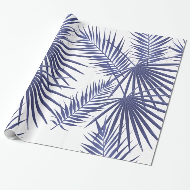 Tropical blue palm leaves wrapping paper (Unrolled)