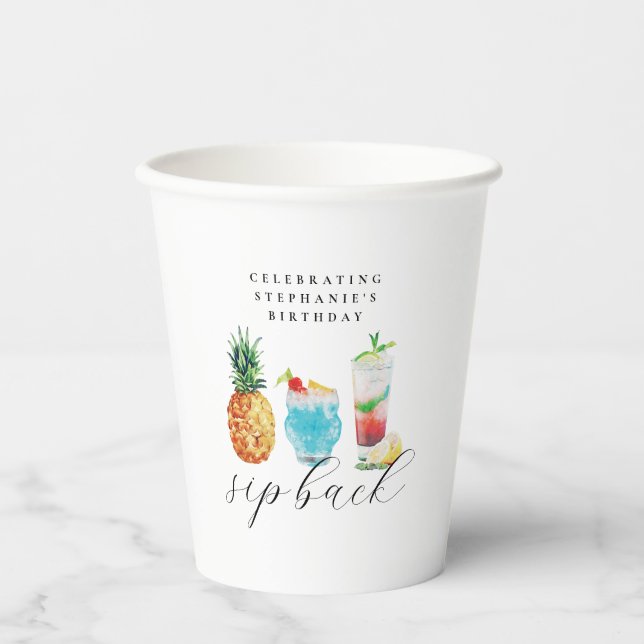 Tropical Blue Pineapple Cocktails Birthday Party Paper Cups (Front)