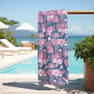 Tropical Blue Pink Beach Towel