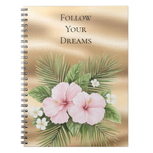 Tropical Blue Pink Hibiscus Floral   Notebook